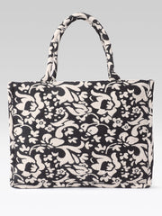 PRIMROSE Woven Tote Bag, Ethnic Print, Cotton Fabric (Black and Cream)