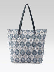 PRIMROSE Cotton Tote Bag with Blue and Beige Floral
