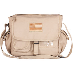 Heavy Duty Cotton Canvas 22 OZ, Retro Messenger Bag, Khaki, Style: USA Flag