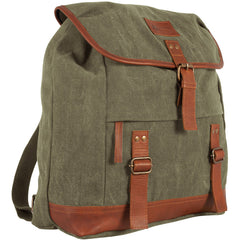 Adventurer Rucksack 22 OZ Backpack, Olive Drab With Real Leather Trim