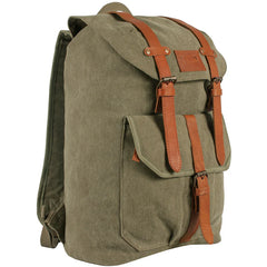 Retro Madridian Rucksack 22 OZ Backpack, Olive Drab With Real Leather Trim