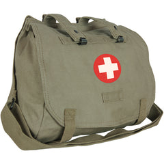 Heavy Duty Cotton Canvas 22 OZ, Retro Hungarian Shoulder Bag, Olive Drab, Style: Red Cross