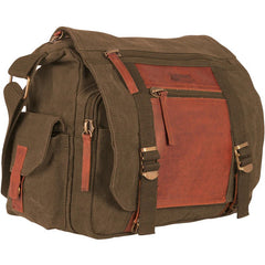 Heavy Duty Cotton Canvas 22 OZ, Deluxe Concealed-Carry Messenger Bag, Vintage Brown, With Real Leather Trim