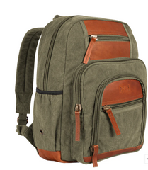Retro Londoner Commuter Daypack 22 OZ Backpack, Olive Drab With Real Leather