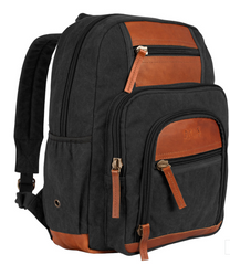Retro Londoner Commuter Daypack 22 OZ Backpack, Black With Real Leather