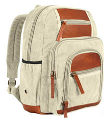 Retro Londoner Commuter Daypack 22 OZ Backpack, Khaki With Real Leather