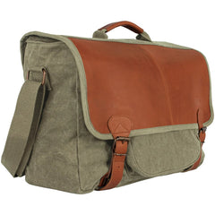 Heavy Duty Cotton Canvas 22 OZ, Graduate Satchel Briefcase, Olive Drab With Real Leather Trim