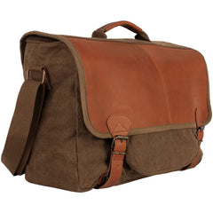 Heavy Duty Cotton Canvas 22 OZ, Graduate Satchel Briefcase, Vintage Brown With Real Leather Trim