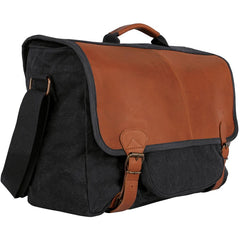 Heavy Duty Cotton Canvas 22 OZ, Graduate Satchel Briefcase, Black With Real Leather Trim