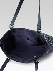 PRIMROSE Women's Tote Bag, Navy Blue and Brown Floral Pattern