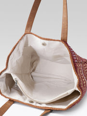 PRIMROSE Handwoven Tote Bag, Burgundy and Beige Striped Pattern