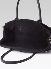 PRIMROSE Woven Tote Bag for Women, Black and Beige, Handbag