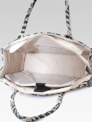 PRIMROSE Woven Tote Bag for Women, Navy Blue and Beige, Handbag