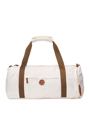 Canvas Duffle Bag with Contrast Straps, White and Brown, Large Gym Travel Shoulder Bag