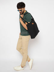 RIMROCK Canvas Tote Bag with Multiple Pockets, Black, Long Shoulder Straps