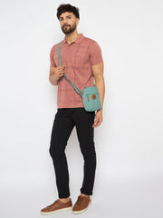 RIMROCK Canvas Crossbody Utility Bag, Mint Green with Leather Accents and Mountain Badge