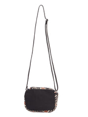 RIMROCK Boho Crossbody Bag, Aztec Pattern with Fringe Trim, Black and Beige, Mirror Embellishments
