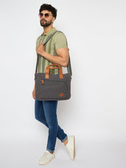 RIMROCK Canvas Laptop Messenger Bag with Leather Handles, Grey, Adjustable Shoulder Strap