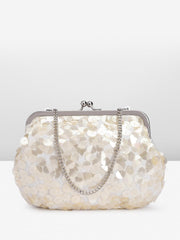 PRIMROSE Women's Cream Beaded Clutch Purse with Chain Handle