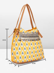 PRIMROSE Women's Hobo Handbag, Yellow and Black Ikat Print, Embellished