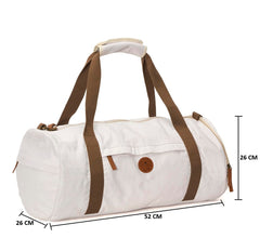 Canvas Duffle Bag with Contrast Straps, White and Brown, Large Gym Travel Shoulder Bag