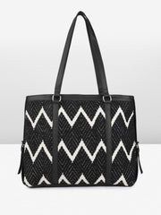 PRIMROSE Black and White Zig-Zag Patterned Tote Bag for Women