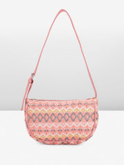 PRIMROSE Women's Peach and Grey Geometric Print Sling Bag