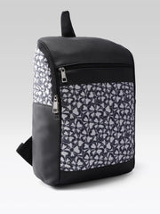 PRIMROSE Floral Pattern Backpack, Black and Grey, Multiple Zipper Compartments, Fashion Daypack