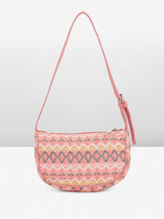 PRIMROSE Women's Peach and Grey Geometric Print Sling Bag