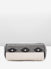 PRIMROSE Striped Canvas Tote Bag with Tassels Black and White