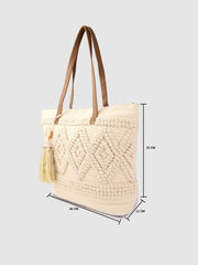 PRIMROSE Women Off-White Woven Design Shoulder Bag with Tasselled Detail