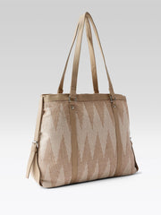 PRIMROSE Large Canvas Tote Bag with Textured Pattern, Double Shoulder Straps, Beige