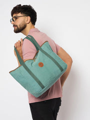 RIMROCK Canvas Tote Bag, Large Capacity, Mint Green with Brown Trim, Shoulder Straps