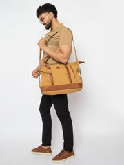 Canvas Leather Weekender Bag, Vintage Travel Duffle with Shoulder Strap, Tan