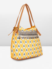 PRIMROSE Women's Hobo Handbag, Yellow and Black Ikat Print, Embellished
