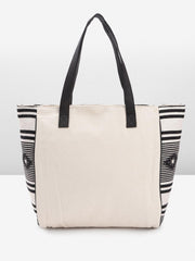 PRIMROSE Striped Canvas Tote Bag with Tassels Black and White
