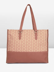 PRIMROSE Floral Pattern Canvas Tote Bag, Brown Polyurethane Trim, Double Handle Shoulder Straps