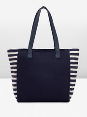 PRIMROSE Women's Striped Woven Tote Bag with Tassels Navy Blue and White