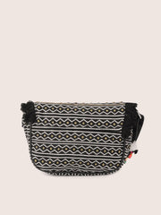 PRIMROSE Boho Chic Fringed Cross-Body Bag with Aztec Pattern Black and Beige