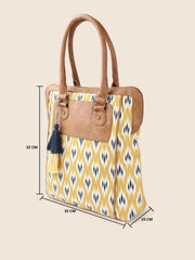 PRIMROSE Yellow & Green Ikat Printed Shoulder Bag with Tasselled