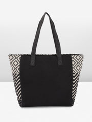 PRIMROSE Chevron Pattern Tote Bag with Tassel Accent Black