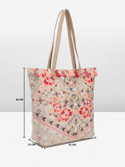 PRIMROSE Floral Print Canvas Tote Bag with Multicolour
