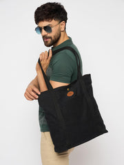 RIMROCK Canvas Tote Bag with Multiple Pockets, Black, Long Shoulder Straps