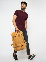 Vintage Canvas Backpack, Large Capacity Rucksack with Leather Straps, Tan Brown For Men's
