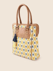 PRIMROSE Yellow & Green Ikat Printed Shoulder Bag with Tasselled