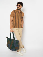 RIMROCK Patchwork Canvas Tote Bag, Large Casual Shoulder Bag, Green Brown Grey