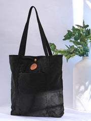 RIMROCK Canvas Tote Bag with Multiple Pockets, Black, Long Shoulder Straps