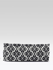 PRIMROSE Floral Pattern Canvas Tote Bag with Grey and Navy Stripes, Black and White