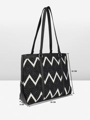 PRIMROSE Black and White Zig-Zag Patterned Tote Bag for Women