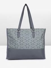 PRIMROSE Floral Pattern Canvas Tote Bag, Grey and White, Double Handle Shoulder Straps